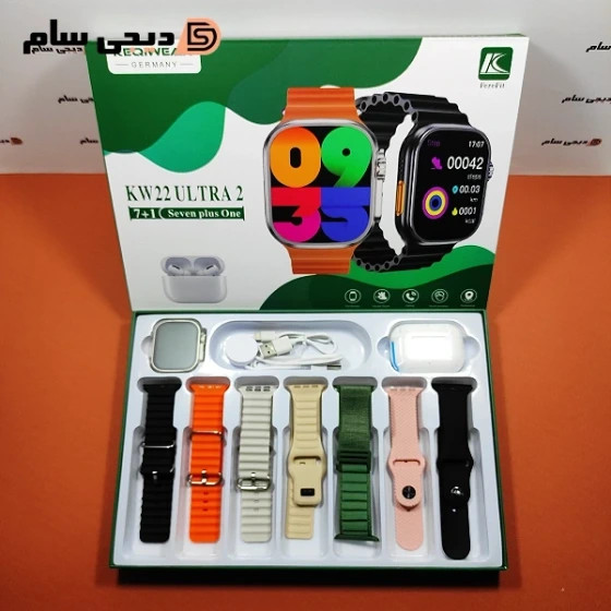 ساعت هوشمند KEQIWEAR KW22 ULTRA 2 | صفحه نمایش ۲.۱ اینچ OLED، ۷ بند + ایرپاد | ملت هوشمند
