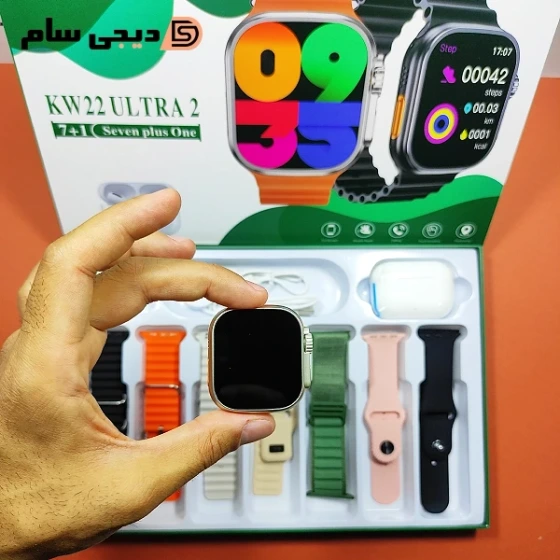 ساعت هوشمند KEQIWEAR KW22 ULTRA 2 | صفحه نمایش ۲.۱ اینچ OLED، ۷ بند + ایرپاد | ملت هوشمند