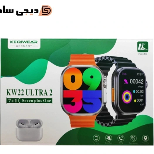 ساعت هوشمند KEQIWEAR KW22 ULTRA 2 | صفحه نمایش ۲.۱ اینچ OLED، ۷ بند + ایرپاد | ملت هوشمند