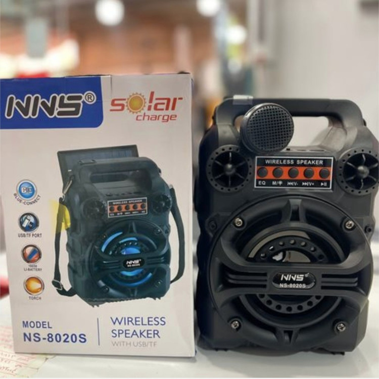 رادیو اسپیکر خورشیدی NS-8020S | میکروفندار، رقص نور، باتری ارتقا یافته سونی | ملت هوشمند